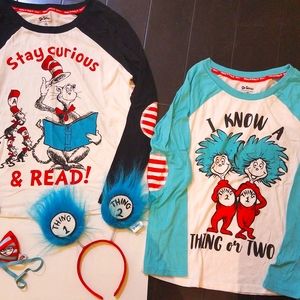2 Dr. Seuss themed t-shirts + costume accessories